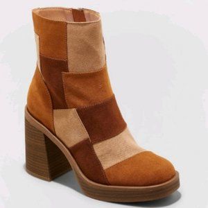 NWT Universal Thread Woman's Olly Platform Boots Suede Patchwork Heels Size 7.5